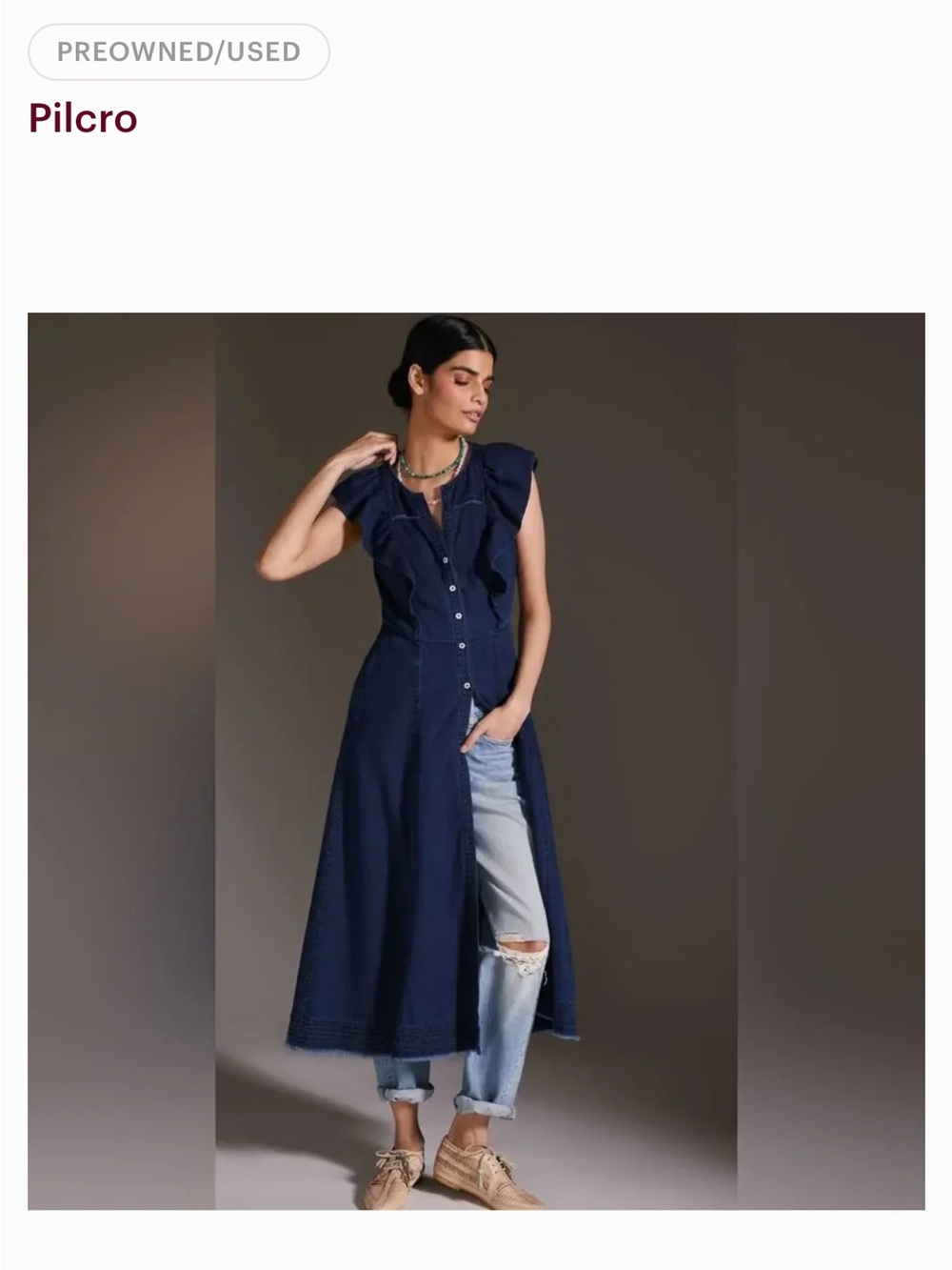 Anthropologie Pilcro Button Down Denim Ruffle Sleeve Dress Size 0